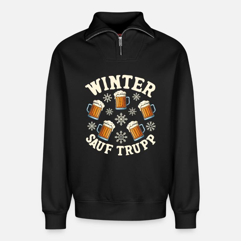 Winter Booze Squad - Relaxed Unisex Organic Half Zip Sweatshirt – by SPREAD - black