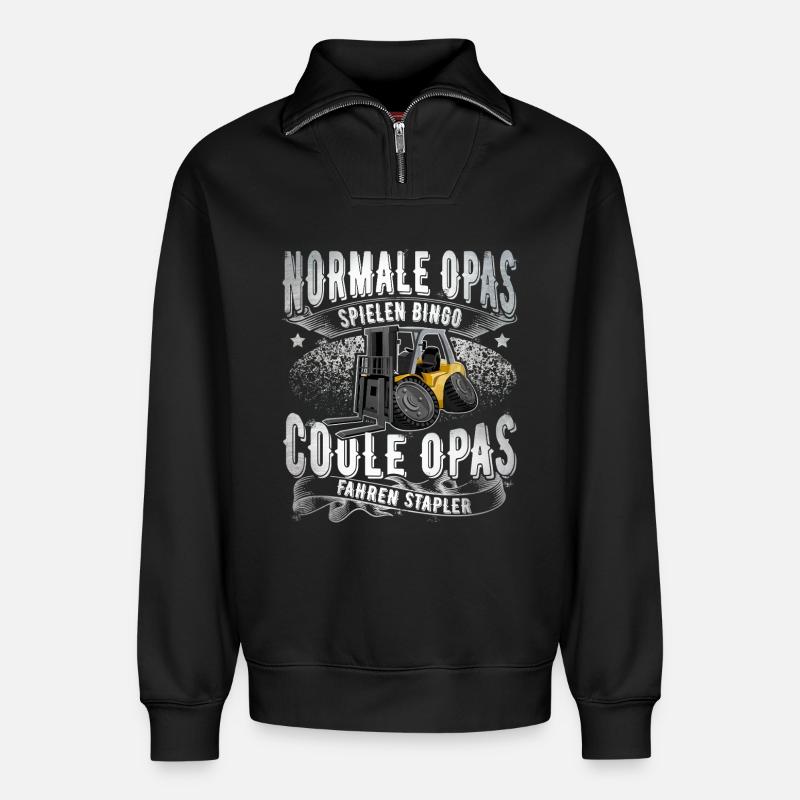 Staplerfahrer Opa - Relaxed Unisex Organic Half Zip Sweatshirt – von SPREAD - Schwarz
