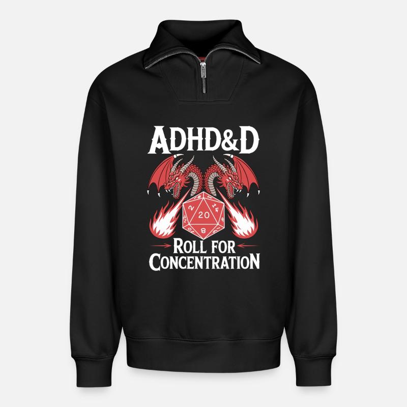 Roll for concentration ADHD - Relaxed Unisex Organic Half Zip Sweatshirt – by SPREAD - black