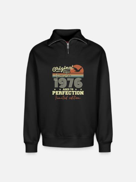 49th Birthday | Original December 1976 - Relaxed Unisex Organic Half Zip Sweatshirt – by SPREAD - black