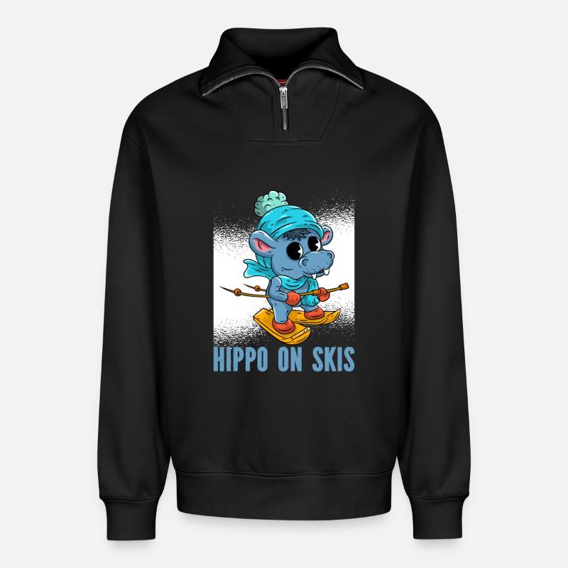 Nilpferd Ski  - Relaxed Unisex Organic Half Zip Sweatshirt – von SPREAD - Schwarz