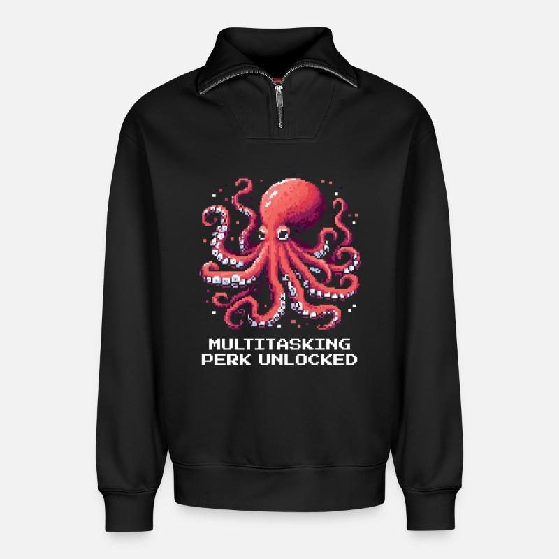 Multitasking Ability Unlocked | Octopus - Relaxed Unisex Organic Half Zip Sweatshirt – by SPREAD - black