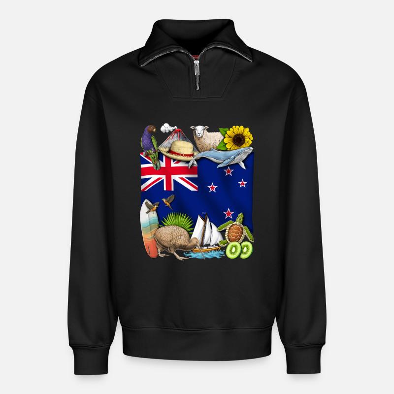 Neuseeländischer Stolz - Relaxed Unisex Organic Half Zip Sweatshirt – von SPREAD - Schwarz