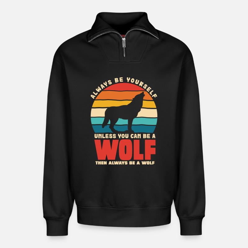 Wolfsruf: Sei Immer Du Selbst - Relaxed Unisex Organic Half Zip Sweatshirt – von SPREAD - Schwarz