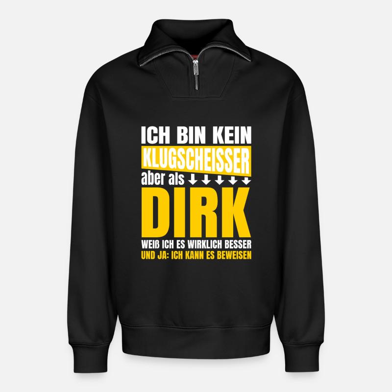 Ich bin Kein Klugscheisser Dirk - Relaxed Unisex Organic Half Zip Sweatshirt – von SPREAD - Schwarz