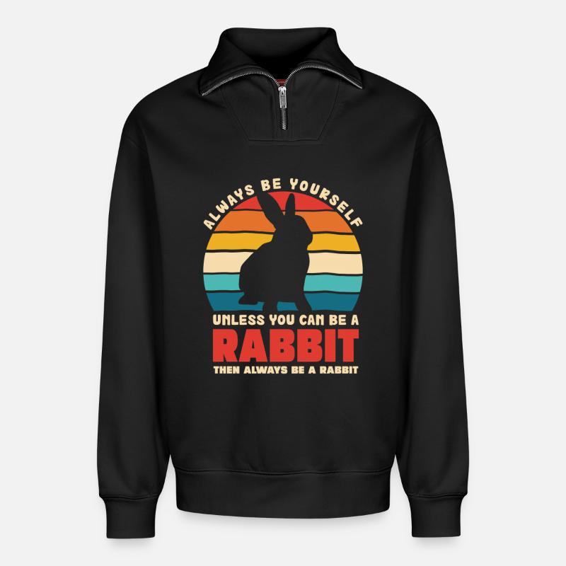 Retro Hasen Spruch Sei Du Selbst - Relaxed Unisex Organic Half Zip Sweatshirt – von SPREAD - Schwarz