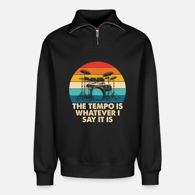 Retro Drumtempo Regenbogen - Relaxed Unisex Organic Half Zip Sweatshirt – von SPREAD - Schwarz