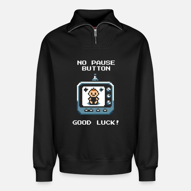 Kein Pause-Knopf | Eltern im Dauermodus - Relaxed Unisex Organic Half Zip Sweatshirt – von SPREAD - Schwarz
