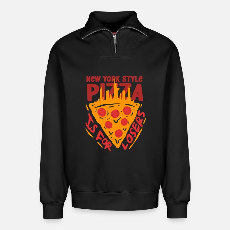 Deep Dish Pizza Chicargo - Relaxed Unisex Organic Half Zip Sweatshirt – by SPREAD - black
