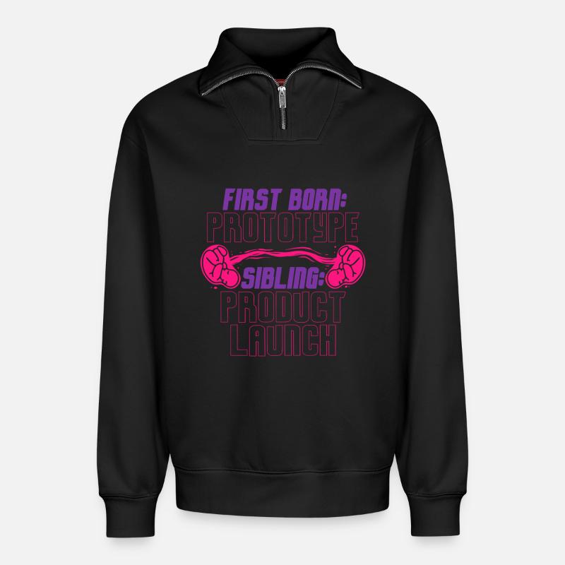 Erstgeborener Bruder Schwester - Relaxed Unisex Organic Half Zip Sweatshirt – von SPREAD - Schwarz