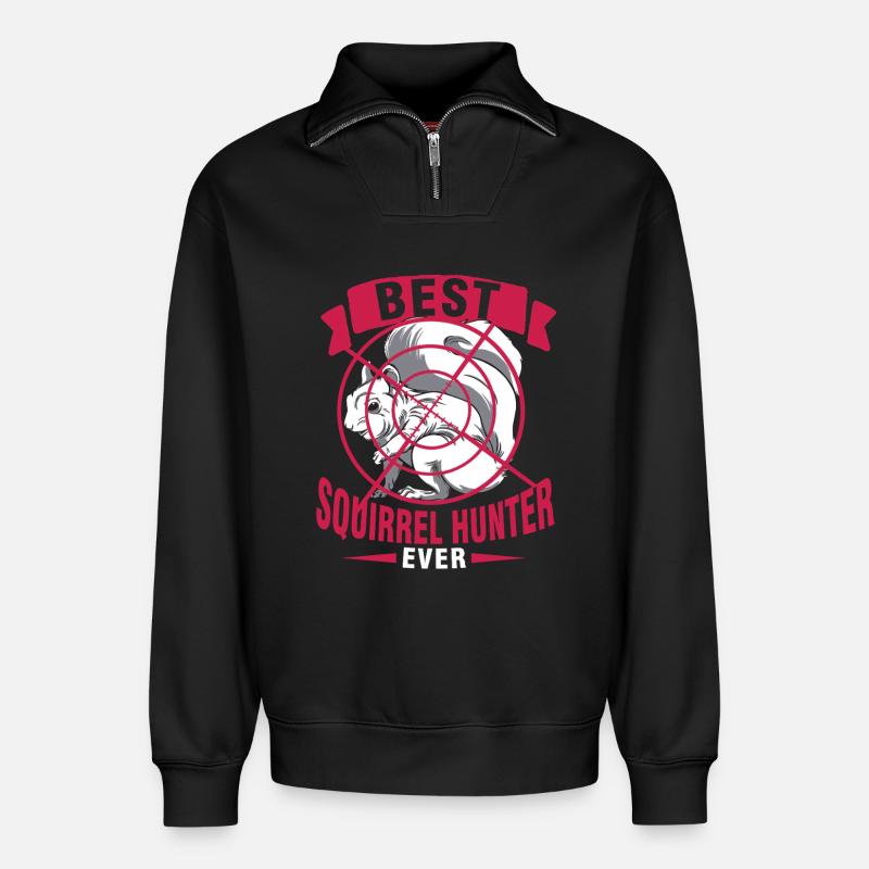 Squirrel Hunter Tree Rat - Relaxed Unisex Organic Half Zip Sweatshirt – by SPREAD - black