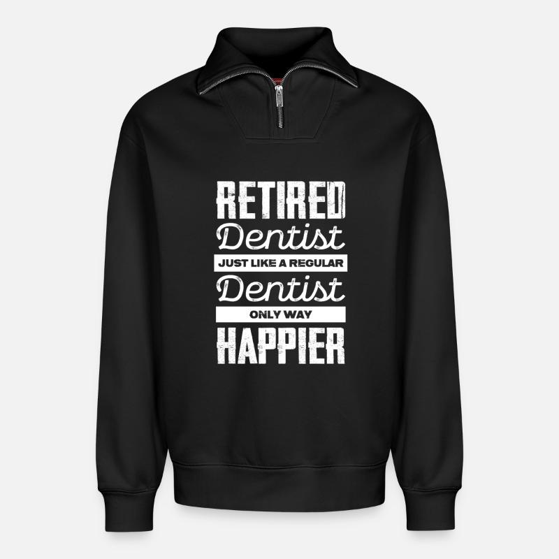 Retired Dentist: Happier Than Ever - Relaxed Unisex Organic Half Zip Sweatshirt – von SPREAD - Schwarz