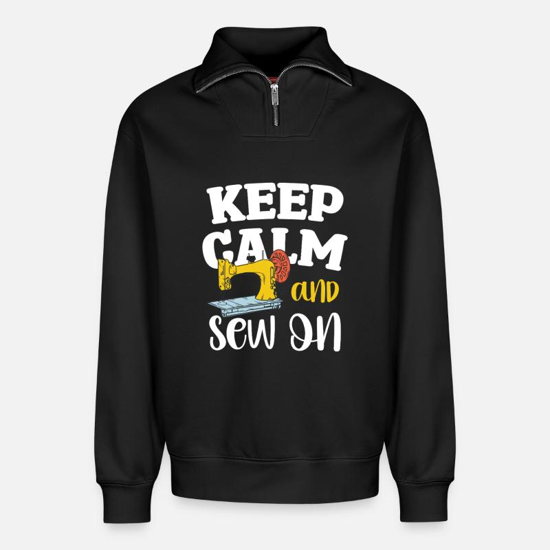 Keep Calm and Sew On - Relaxed Unisex Organic Half Zip Sweatshirt – von SPREAD - Schwarz