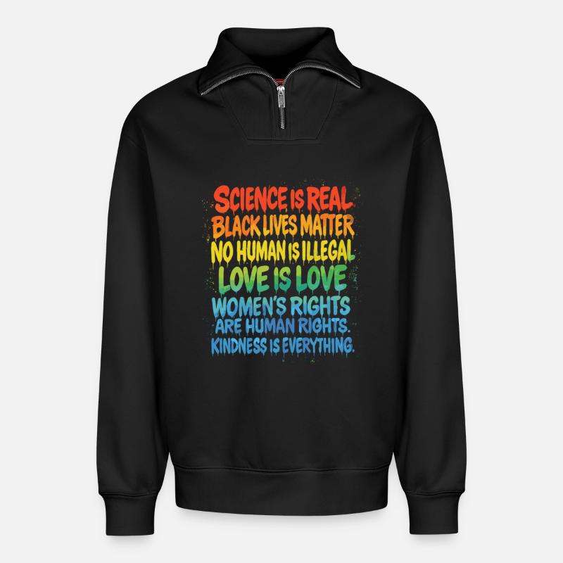 Rainbow Statement – Human Rights Pride - Relaxed Unisex Organic Half Zip Sweatshirt – by SPREAD - black
