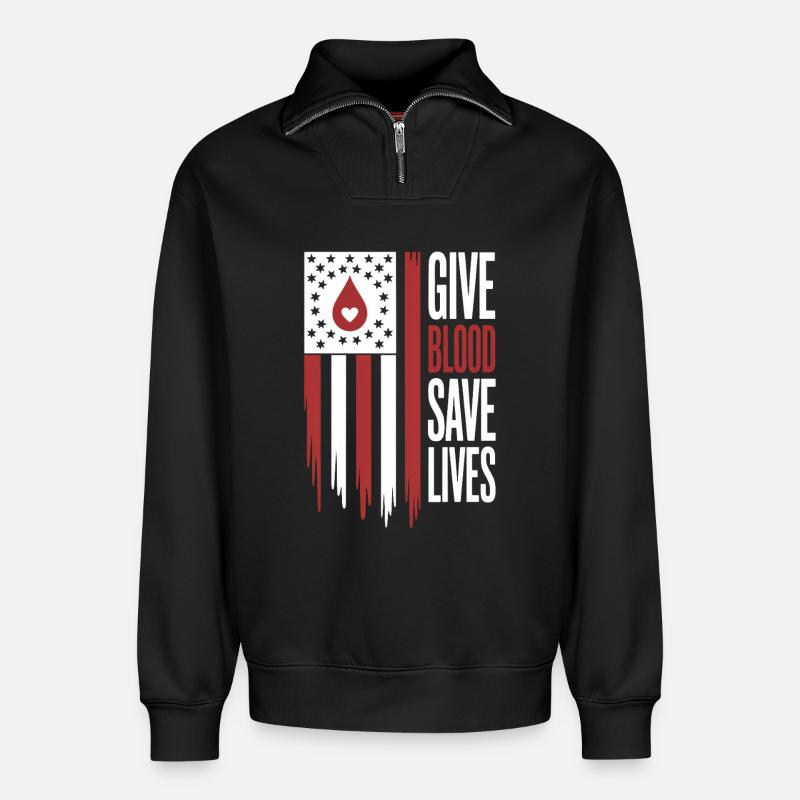 Blutspender Blutspende - Relaxed Unisex Organic Half Zip Sweatshirt – von SPREAD - Schwarz