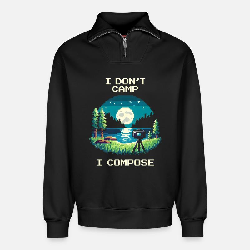 I don't camp, I compose | Composition - Relaxed Unisex Organic Half Zip Sweatshirt – by SPREAD - black