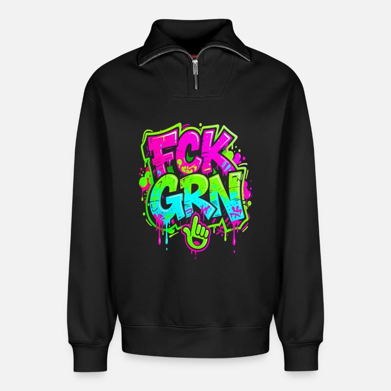 FCK GRN Graffiti  - Relaxed Unisex Organic Half Zip Sweatshirt – von SPREAD - Schwarz