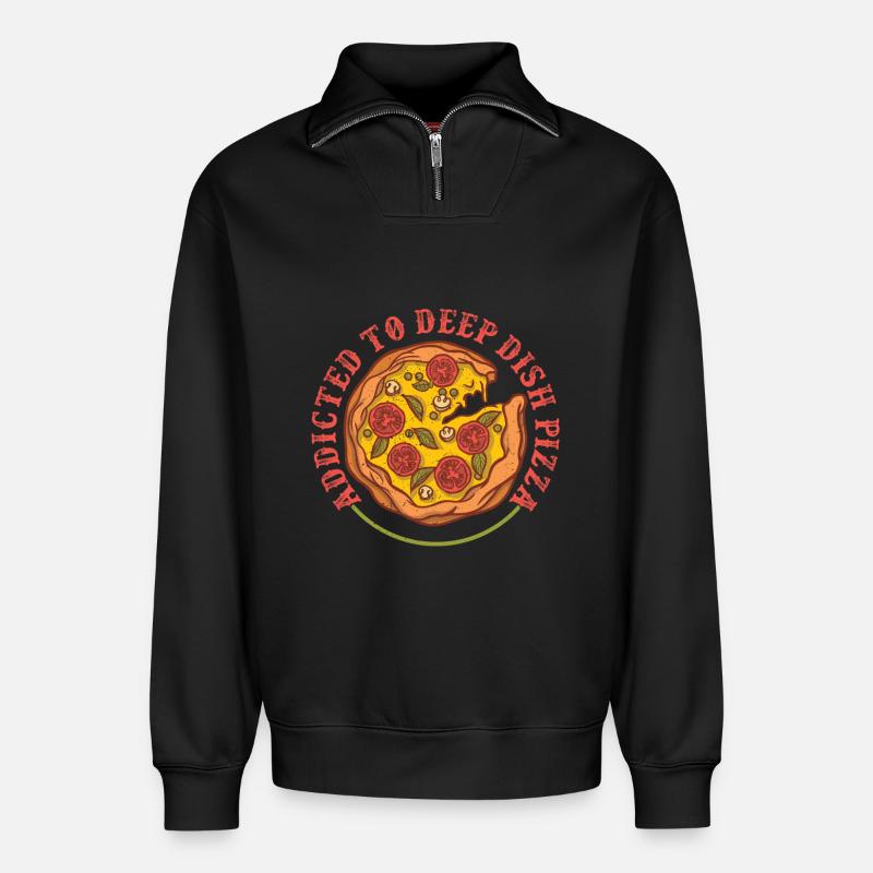 Deep Dish Pizza Chicargo - Relaxed Unisex Organic Half Zip Sweatshirt – von SPREAD - Schwarz