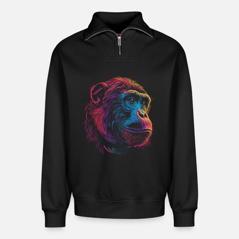 Neon Psychedelischer Affe - Relaxed Unisex Organic Half Zip Sweatshirt – von SPREAD - Schwarz