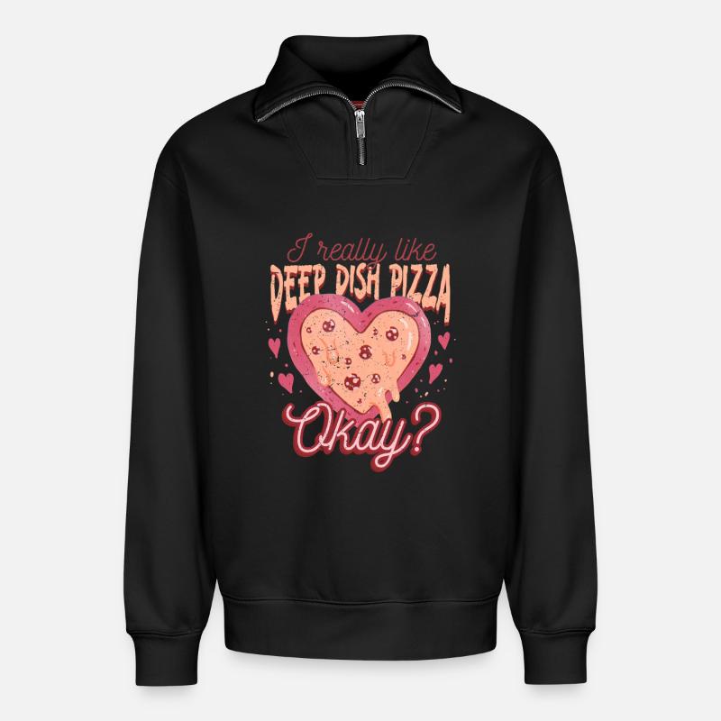 Plat profond Pizza Chicargo - Sweat unisexe décontracté en coton biologique à demi-zip – de SPREAD - noir