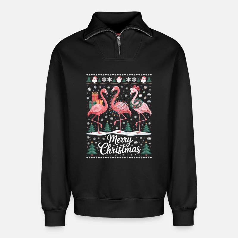 Weihnachtsflamingos mit Schneeflocken und Deko - Relaxed Unisex Organic Half Zip Sweatshirt – von SPREAD - Schwarz
