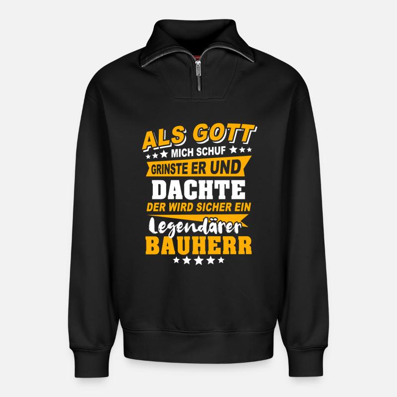 Bauherr Sprüche - Relaxed Unisex Organic Half Zip Sweatshirt – von SPREAD - Schwarz