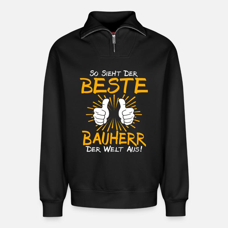Bauherr Geschenkidee - Relaxed Unisex Organic Half Zip Sweatshirt – von SPREAD - Schwarz