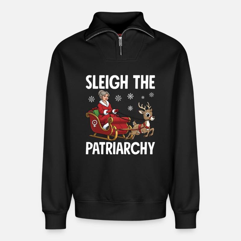 Sleigh The Patriarchy - Relaxed Unisex Organic Half Zip Sweatshirt – von SPREAD - Schwarz
