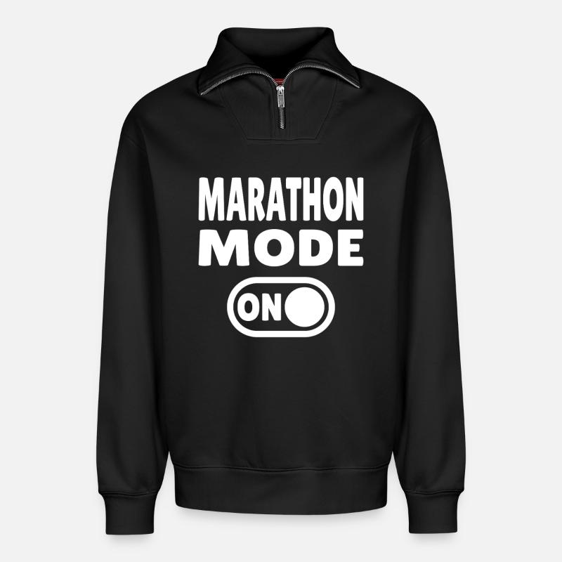 Marathon Mode On – Laufen mit Leidenschaft - Relaxed Unisex Organic Half Zip Sweatshirt – von SPREAD - Schwarz