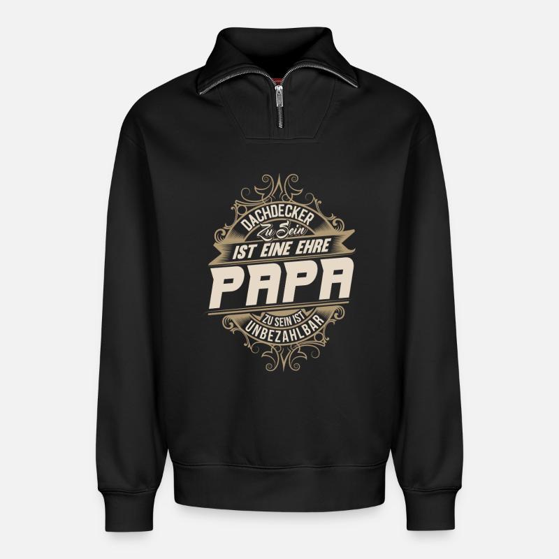 Dachdecker Papa - Relaxed Unisex Organic Half Zip Sweatshirt – von SPREAD - Schwarz