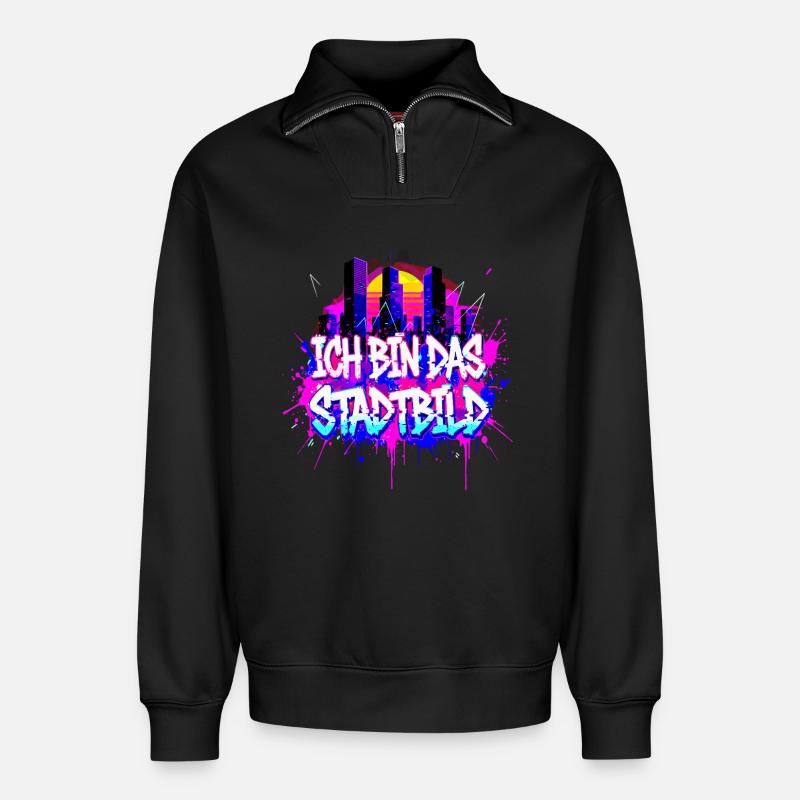 Synthwave Stadtbild - Ich Bin Das Stadtbild  - Relaxed Unisex Organic Half Zip Sweatshirt – von SPREAD - Schwarz