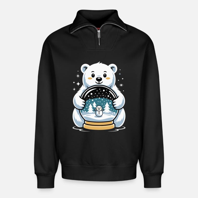 Polarbaer Schneekugel Impression - Relaxed Unisex Organic Half Zip Sweatshirt – von SPREAD - Schwarz
