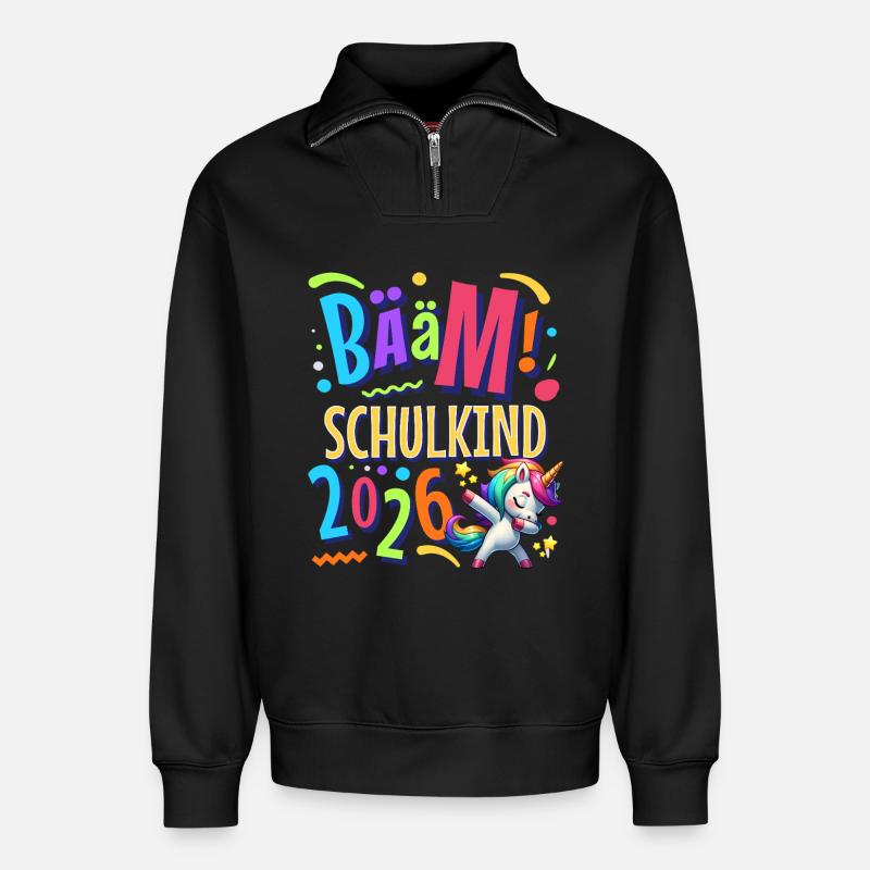 Bääm Schulkind 2026 - Relaxed Unisex Organic Half Zip Sweatshirt – von SPREAD - Schwarz