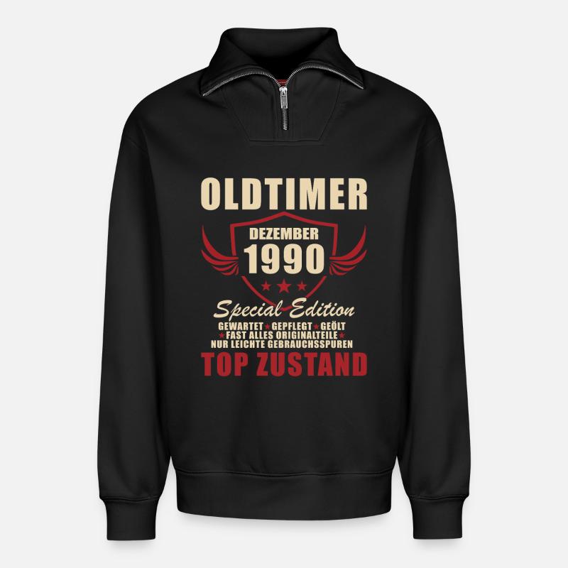 Oldtimer Dezember 1990 Sonderedition - Relaxed Unisex Organic Half Zip Sweatshirt – von SPREAD - Schwarz