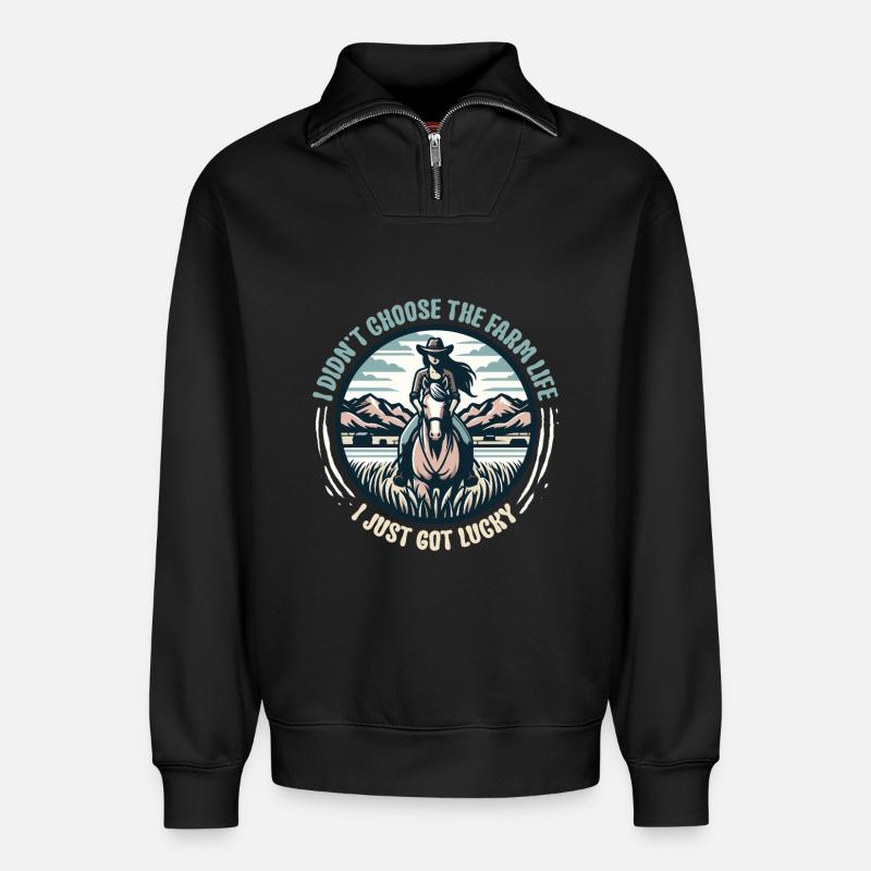 Ehefrau eines Bauern Mutter - Relaxed Unisex Organic Half Zip Sweatshirt – von SPREAD - Schwarz