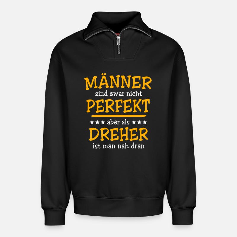Dreher Sprüche - Relaxed Unisex Organic Half Zip Sweatshirt – von SPREAD - Schwarz