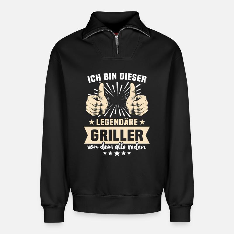 Griller Sprüche - Relaxed Unisex Organic Half Zip Sweatshirt – von SPREAD - Schwarz