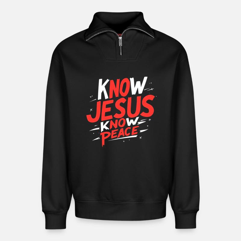 Know Jesus, know peace - Relaxed Unisex Organic Half Zip Sweatshirt – by SPREAD - black