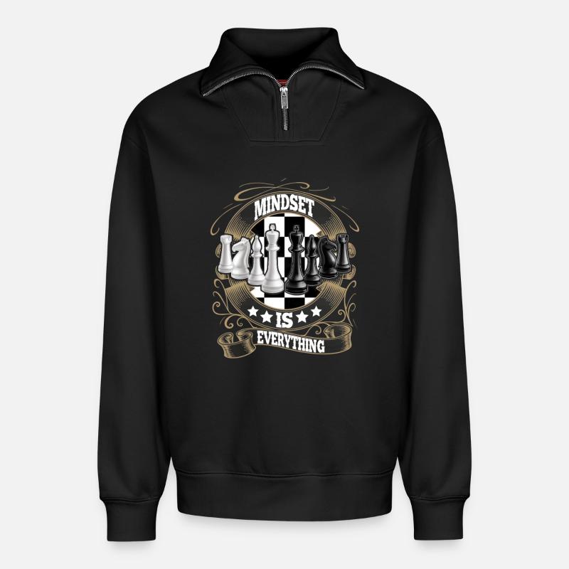 Échecs - Sweat unisexe décontracté en coton biologique à demi-zip – de SPREAD - noir