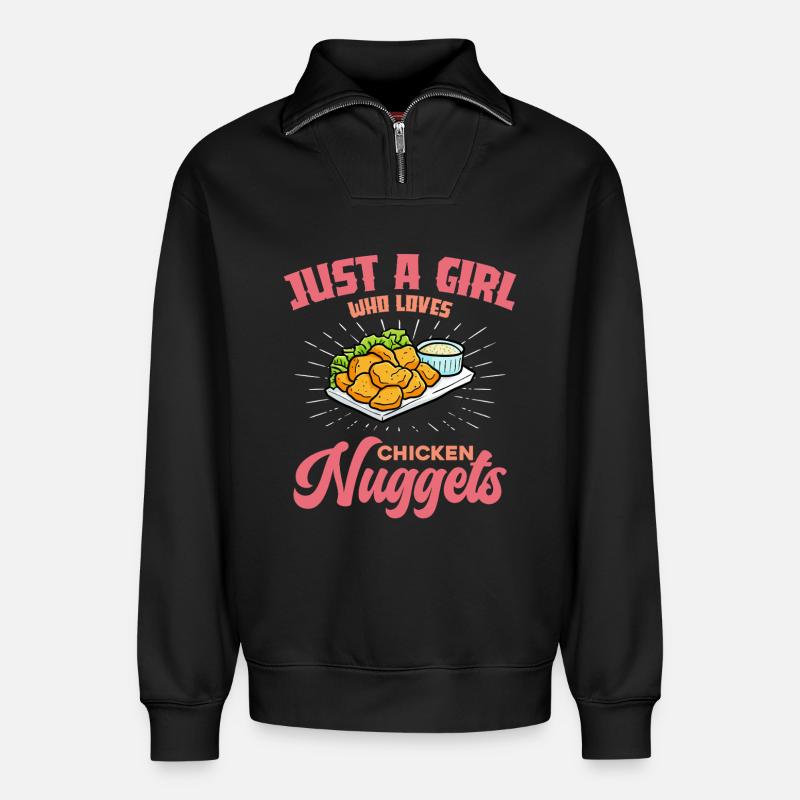 Mädchen liebt Chicken Nuggets - Relaxed Unisex Organic Half Zip Sweatshirt – von SPREAD - Schwarz