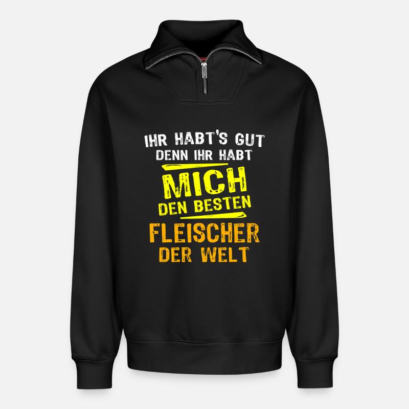 Fleischer Geschenk - Relaxed Unisex Organic Half Zip Sweatshirt – von SPREAD - Schwarz