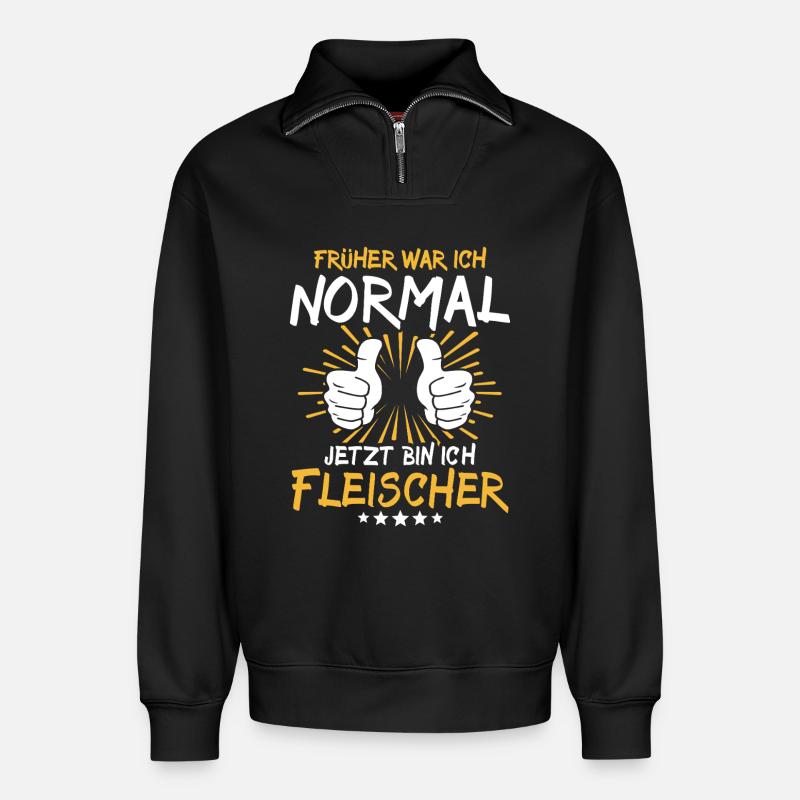 Fleischer Spruch - Relaxed Unisex Organic Half Zip Sweatshirt – von SPREAD - Schwarz