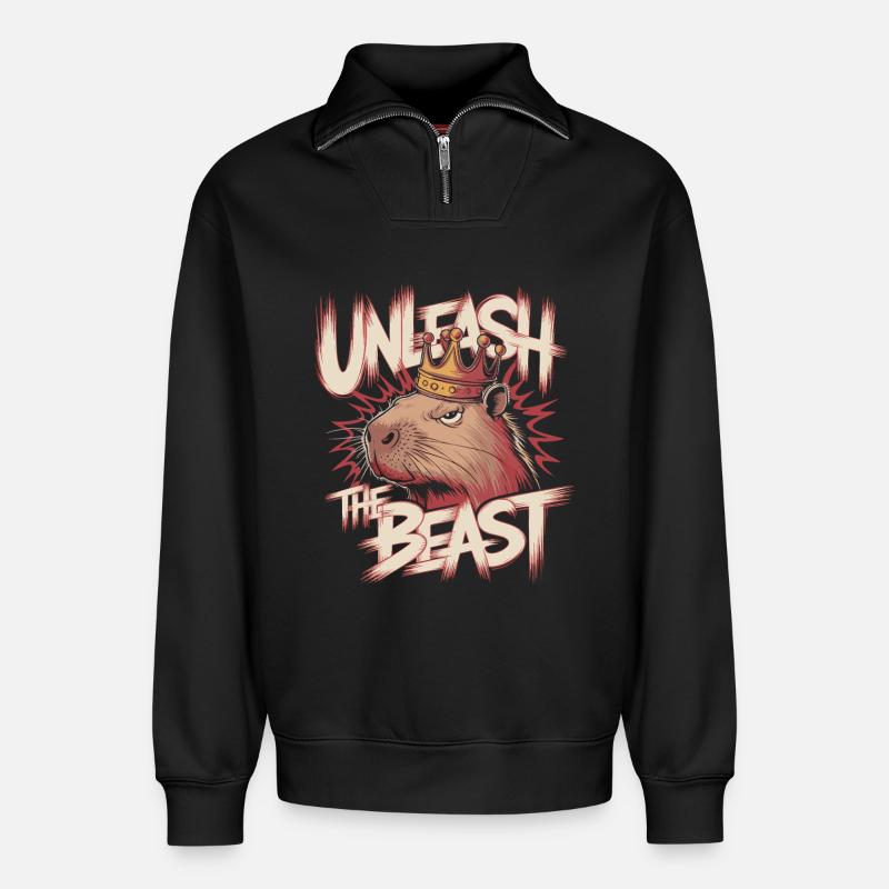Capybara König Unleash the Beast Design - Relaxed Unisex Organic Half Zip Sweatshirt – von SPREAD - Schwarz