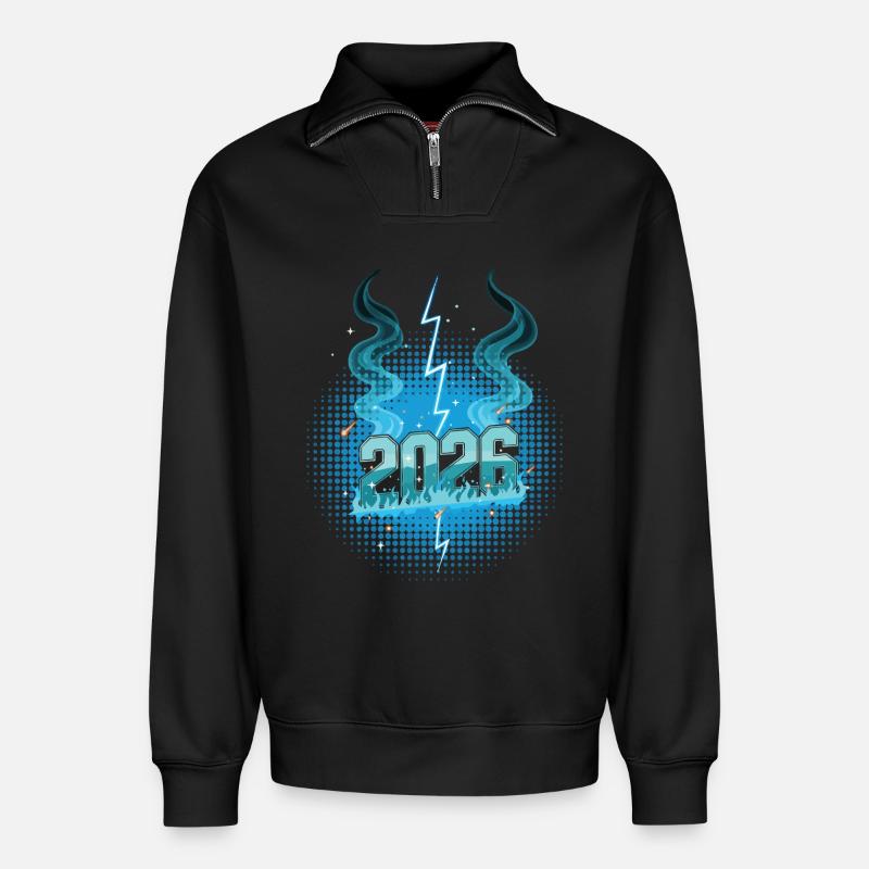 Silvester-Feuerwerksfeier 2026 - Relaxed Unisex Organic Half Zip Sweatshirt – von SPREAD - Schwarz