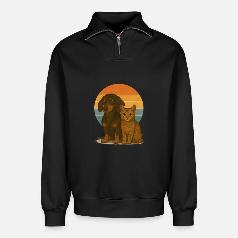Dackel und Katze - Relaxed Unisex Organic Half Zip Sweatshirt – von SPREAD - Schwarz