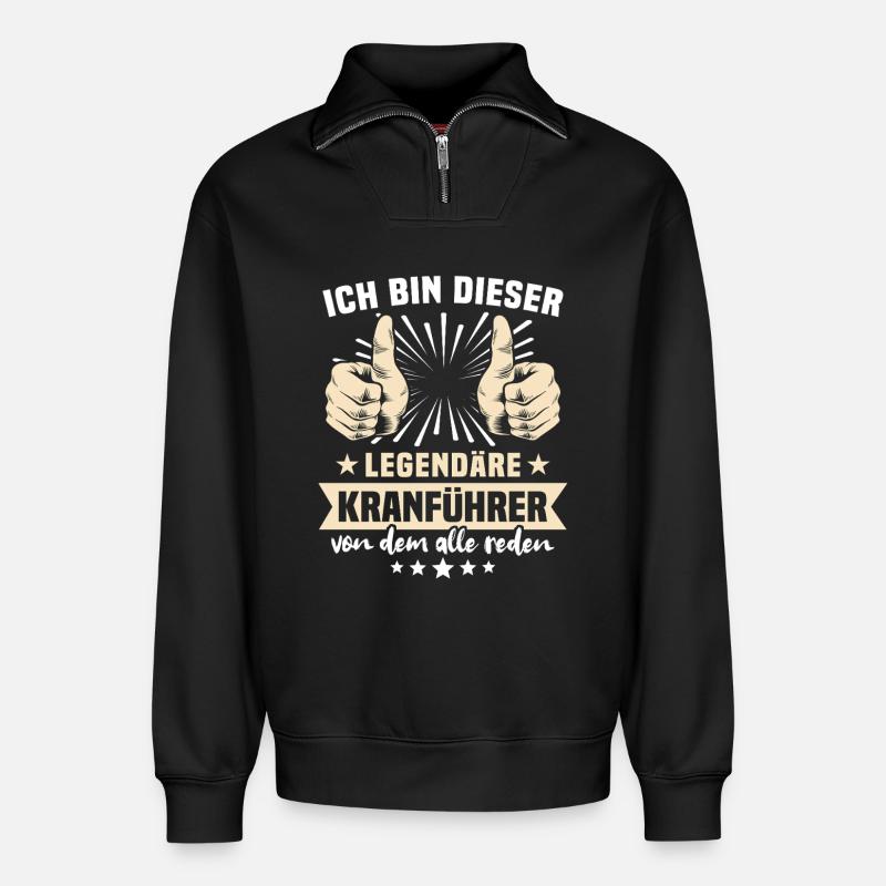 Kranführer Sprüche - Relaxed Unisex Organic Half Zip Sweatshirt – von SPREAD - Schwarz