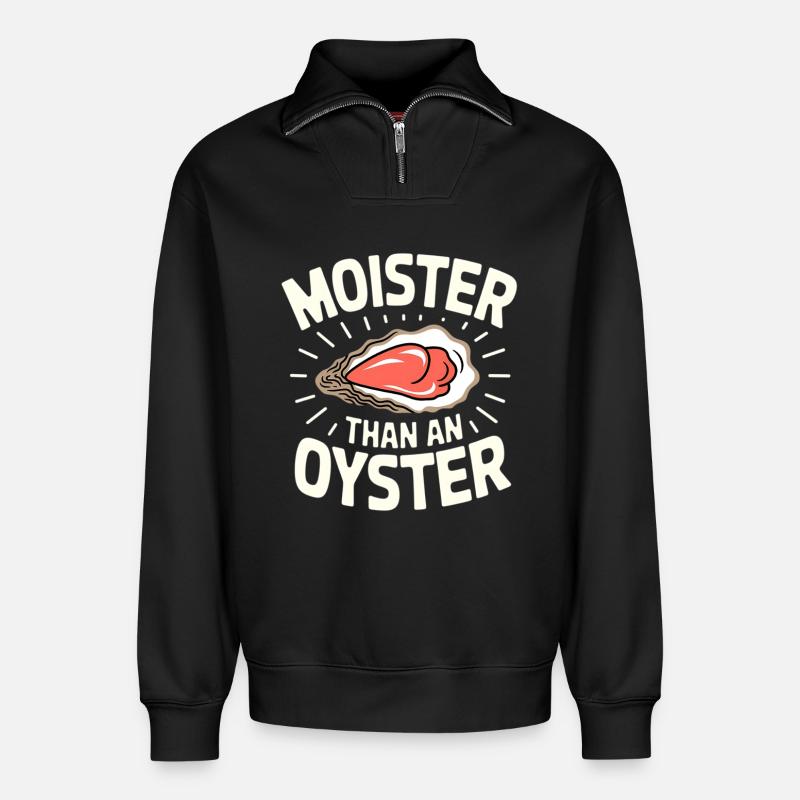 Moister als Auster – Wortwitz-Design - Relaxed Unisex Organic Half Zip Sweatshirt – von SPREAD - Schwarz