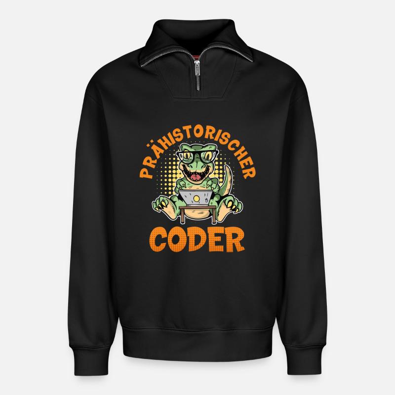 Programmation PRÉHISTORIQUE : Divertissement du CODER - Sweat unisexe décontracté en coton biologique à demi-zip – de SPREAD - noir