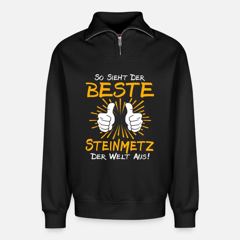 Steinmetz Geschenkidee - Relaxed Unisex Organic Half Zip Sweatshirt – von SPREAD - Schwarz