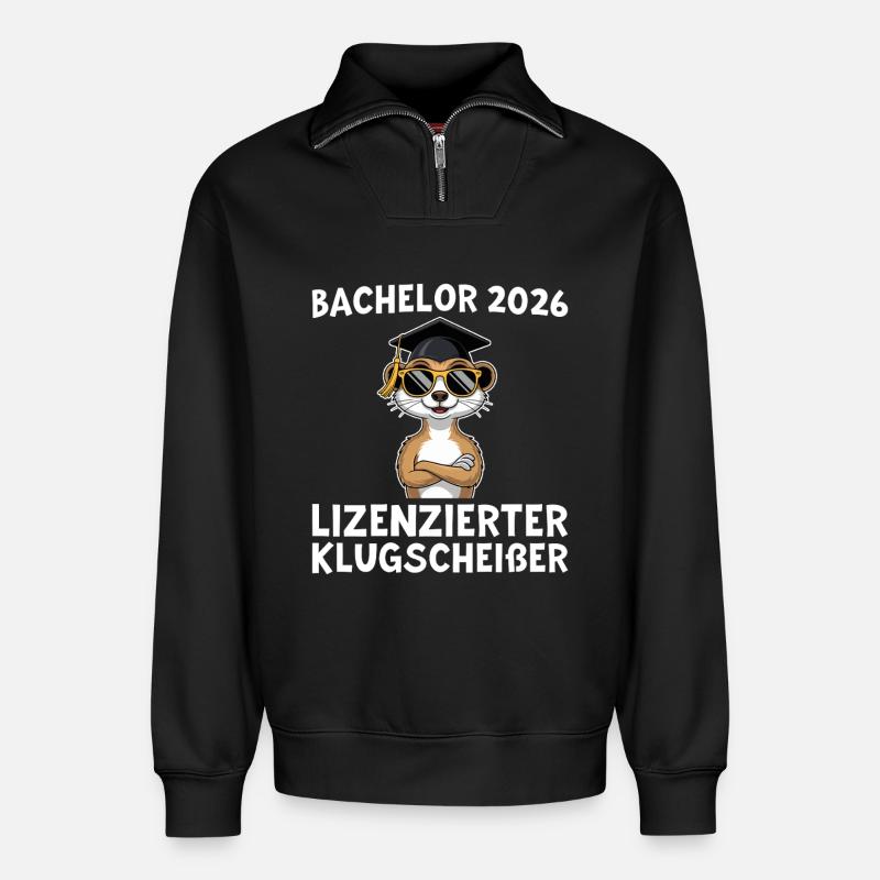 Abschlussprüfung 2026 Bachelortitel Geschenkidee - Relaxed Unisex Organic Half Zip Sweatshirt – von SPREAD - Schwarz